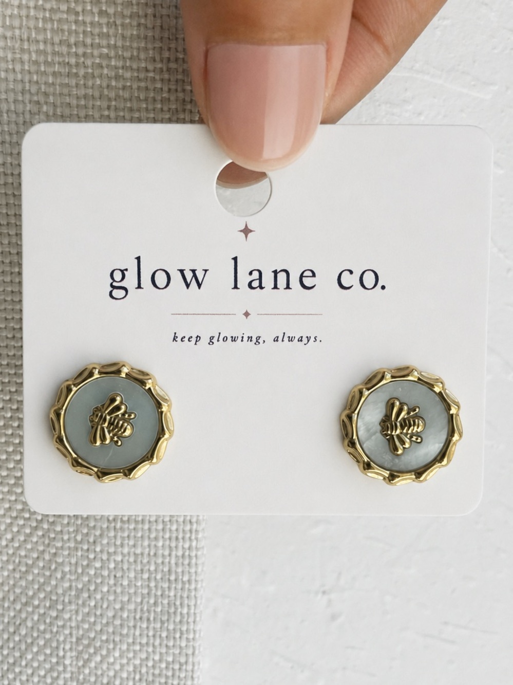 18K Gold Plated Iridescent Bee Medallion Stud Earrings